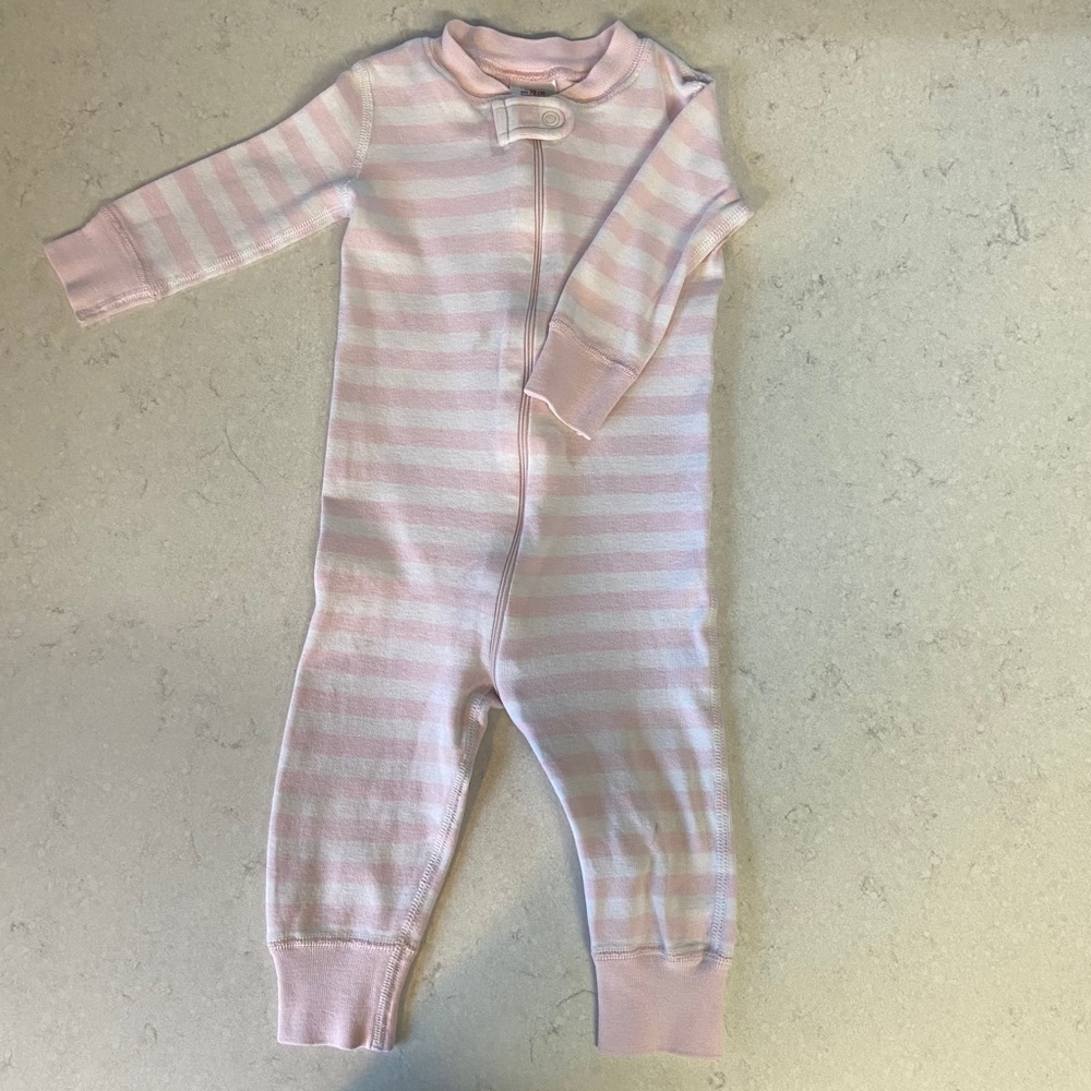 Hanna Andersson Zip Up Sleeper Pink Stripe 9-18m